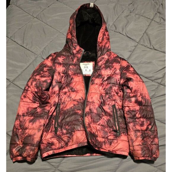 Abercrombe kids Pink & Black Tie-Dye Puffer Jacket W/ Hood XL - Picture 1 of 6